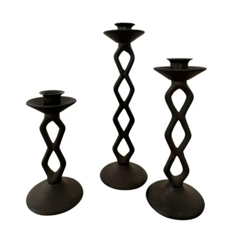 Late 20th century brutalist style candle stick holders, set of 3